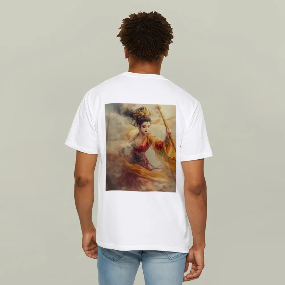 Chinese Warrior Goddess Golden Dragon Staff Art – T-Shirts