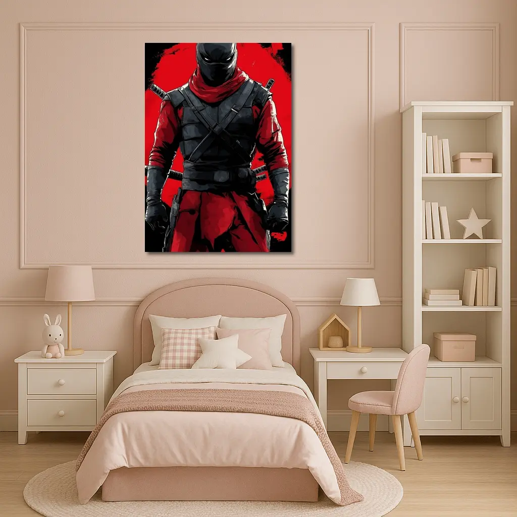 Red and Black Ninja Warrior Dark Background – Wall Art