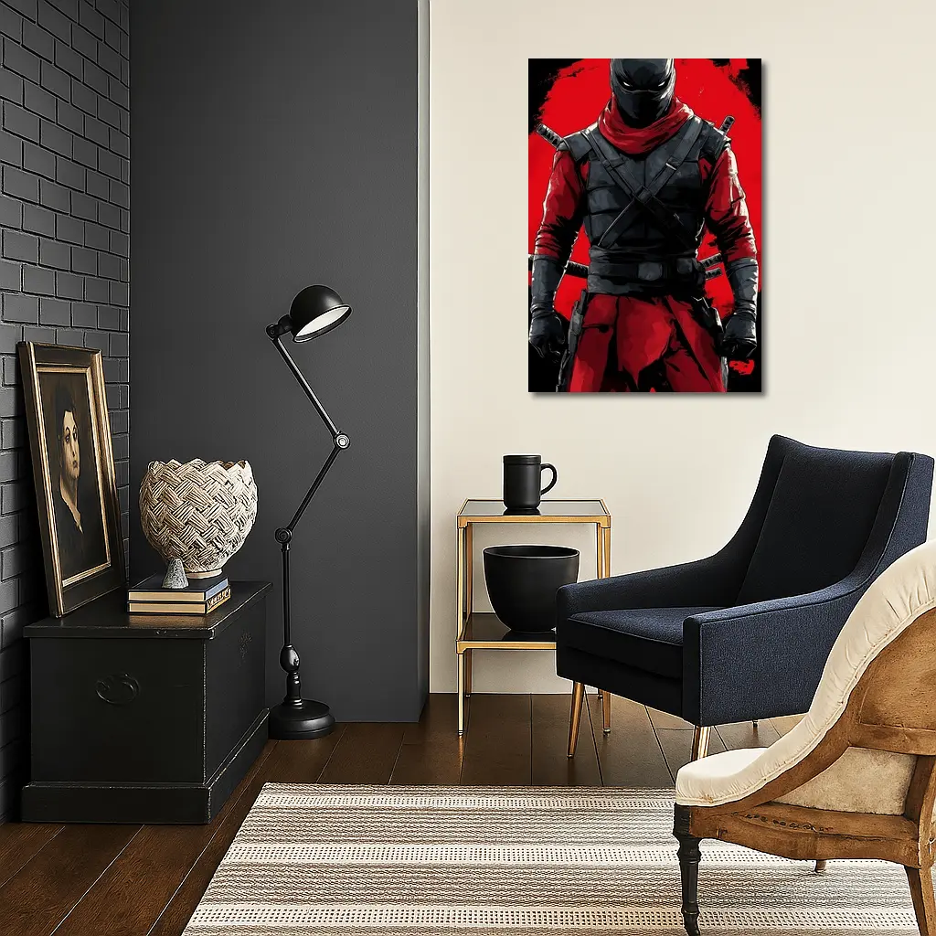 Red and Black Ninja Warrior Dark Background – Wall Art