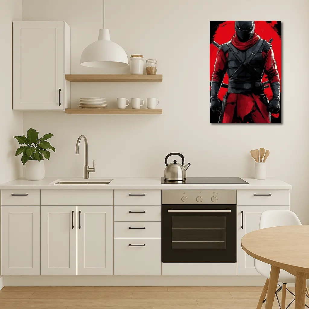 Red and Black Ninja Warrior Dark Background – Wall Art