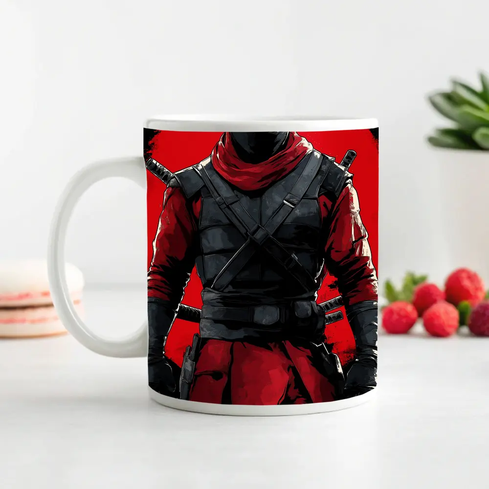 Red and Black Ninja Warrior Dark Background – Mugs