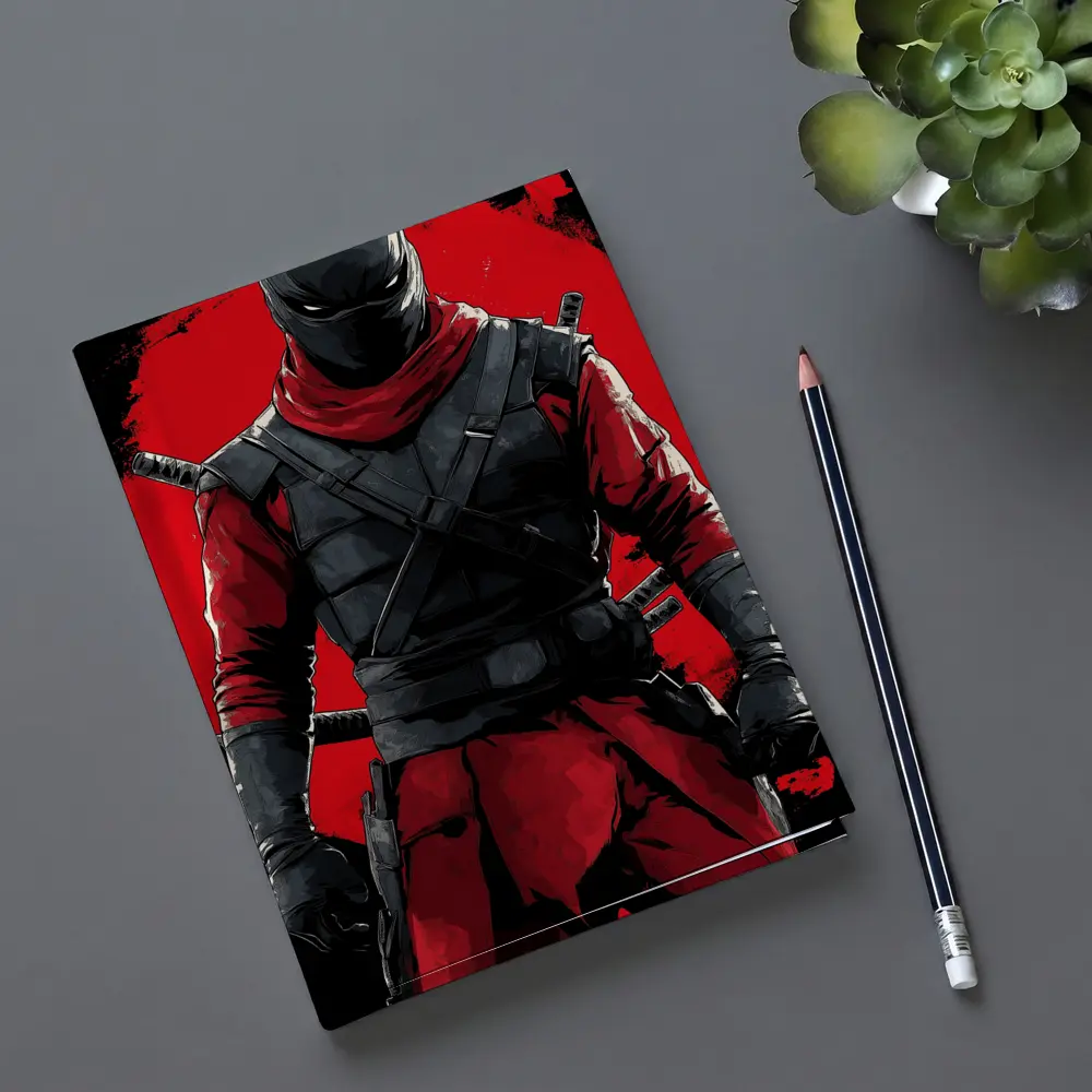 Red and Black Ninja Warrior Dark Background – Notebooks