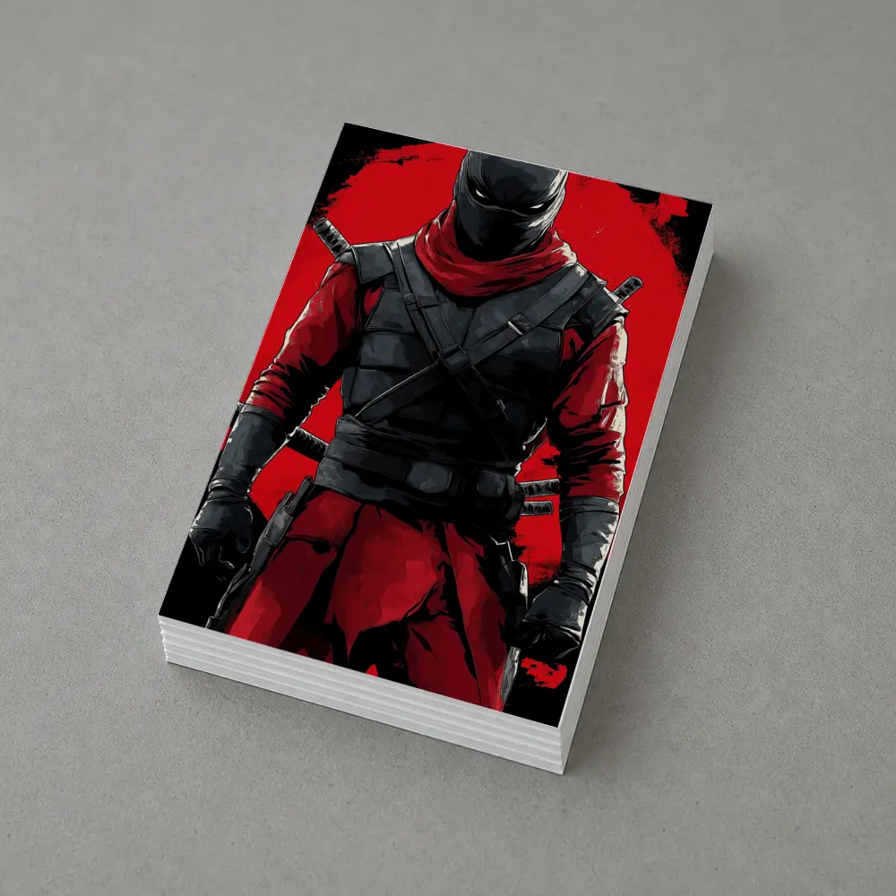 Red and Black Ninja Warrior Dark Background – Postcards