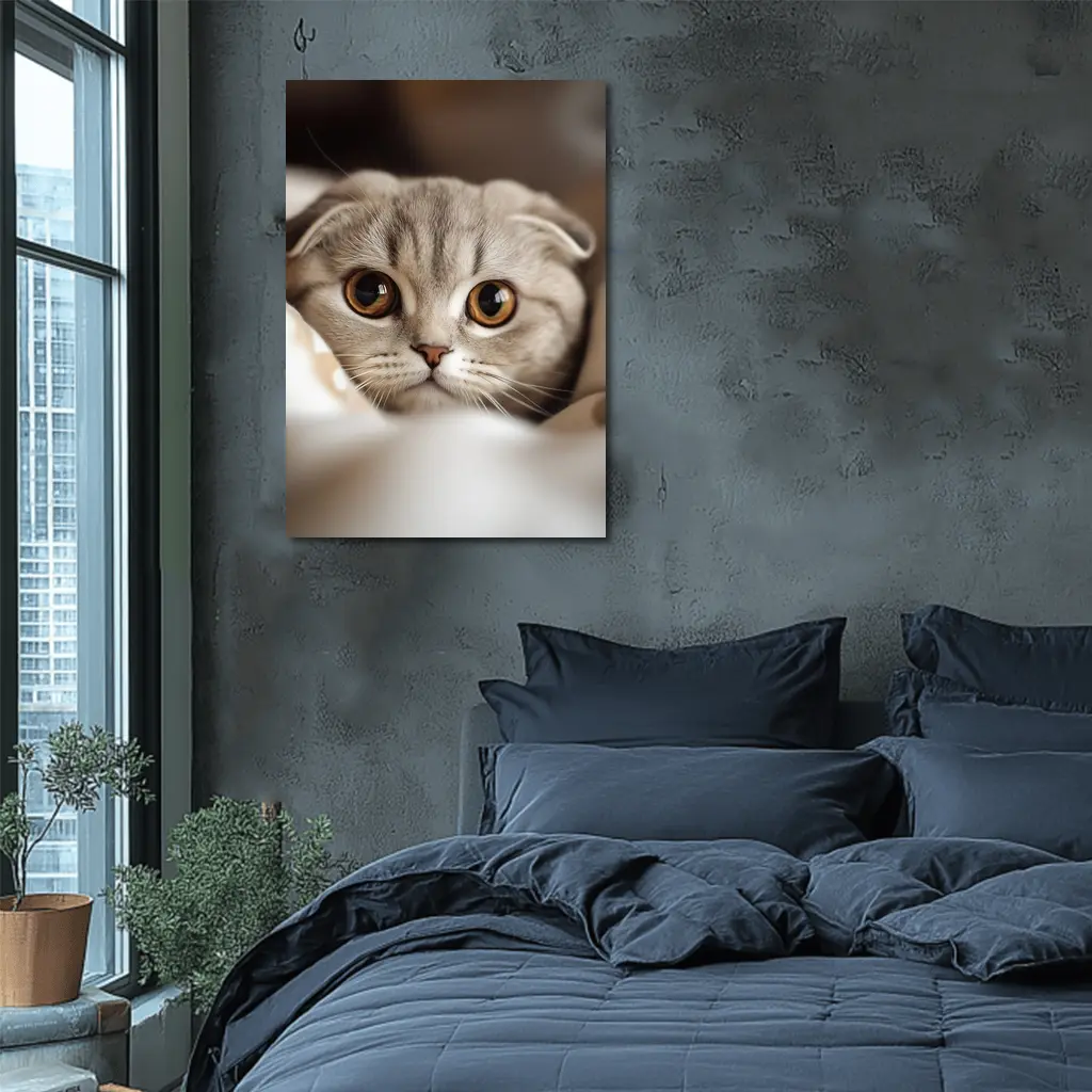 Scottish Fold Cat Close Up Soft Background – Wall Art