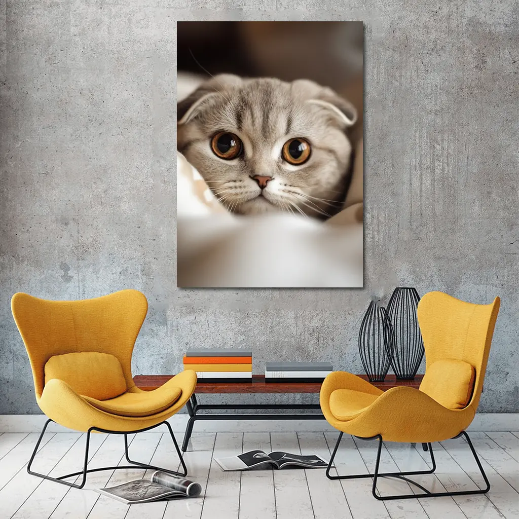 Scottish Fold Cat Close Up Soft Background – Wall Art