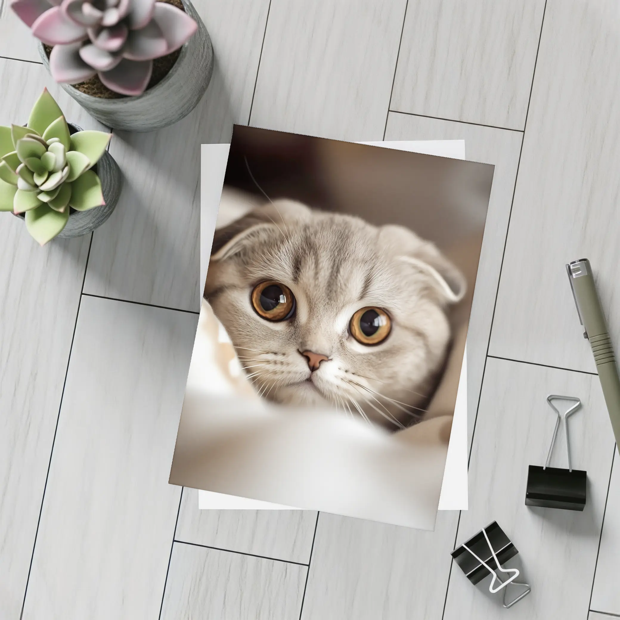 Scottish Fold Cat Close Up Soft Background – Postcards