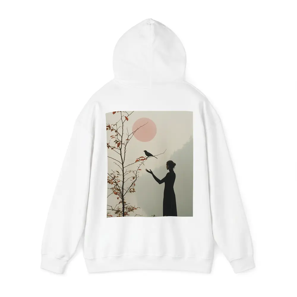 Woman Silhouette Crow Misty Autumn Landscape – Hoodies