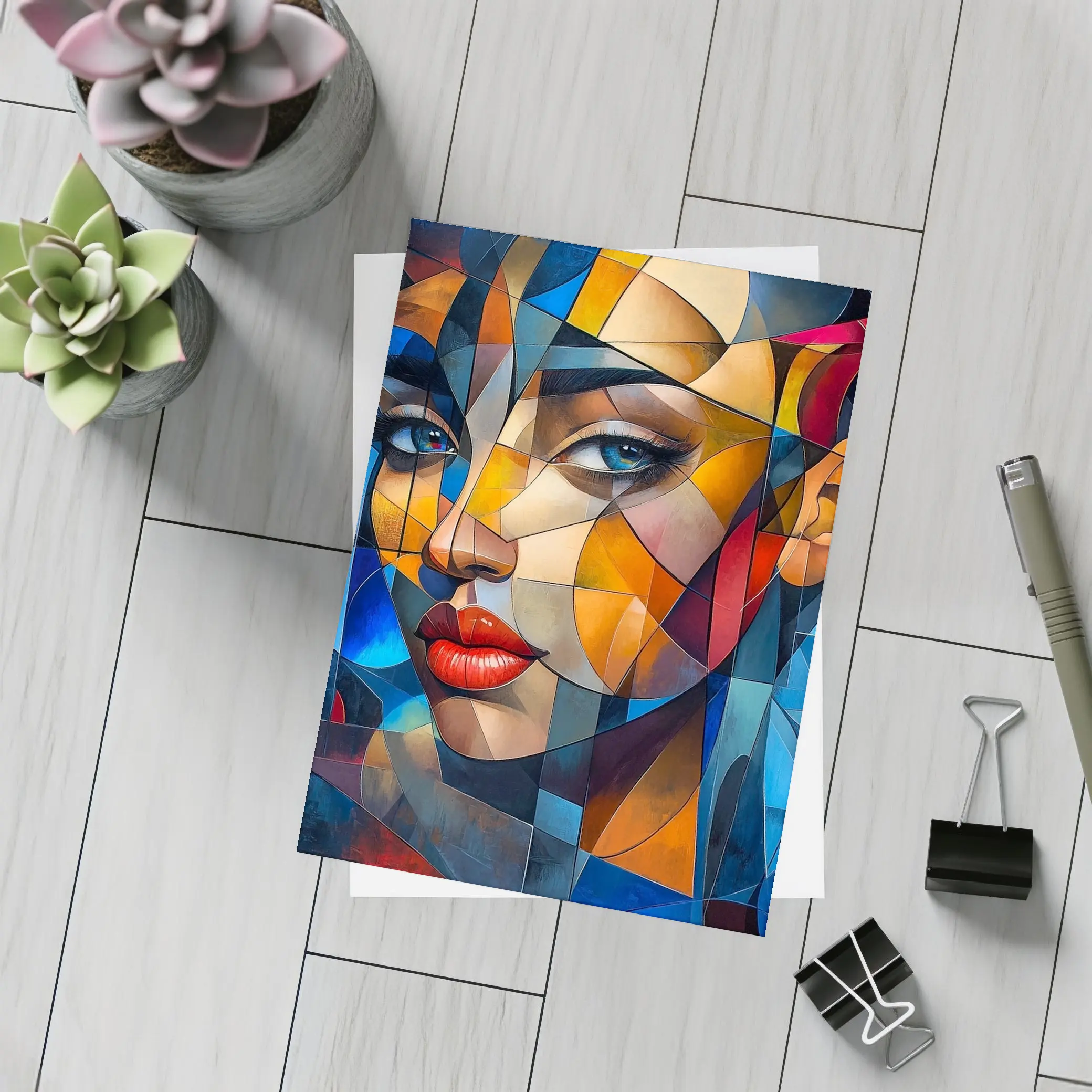 Cubist Women Portrait Abstract Geometric Art – Postcards