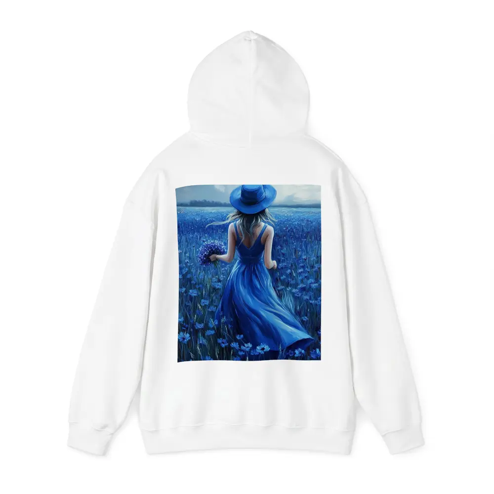 Woman in Blue Dress Cornflower Field Painting – Hoodies