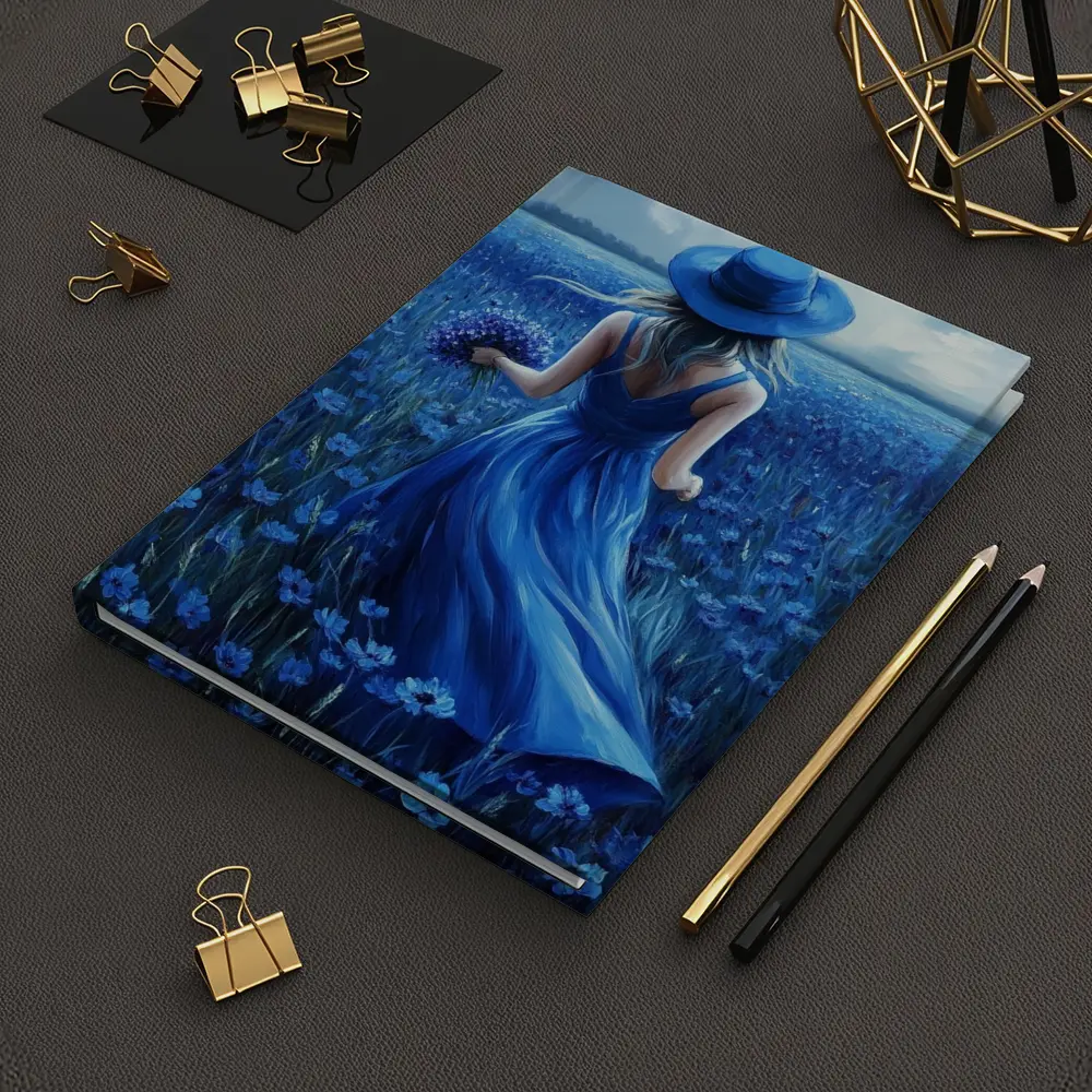 Woman in Blue Dress Cornflower Field Painting – Notebooks