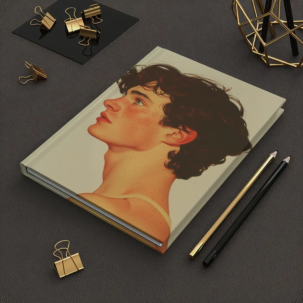 Young Man Portrait Illustration Warm Beige Background – Notebooks