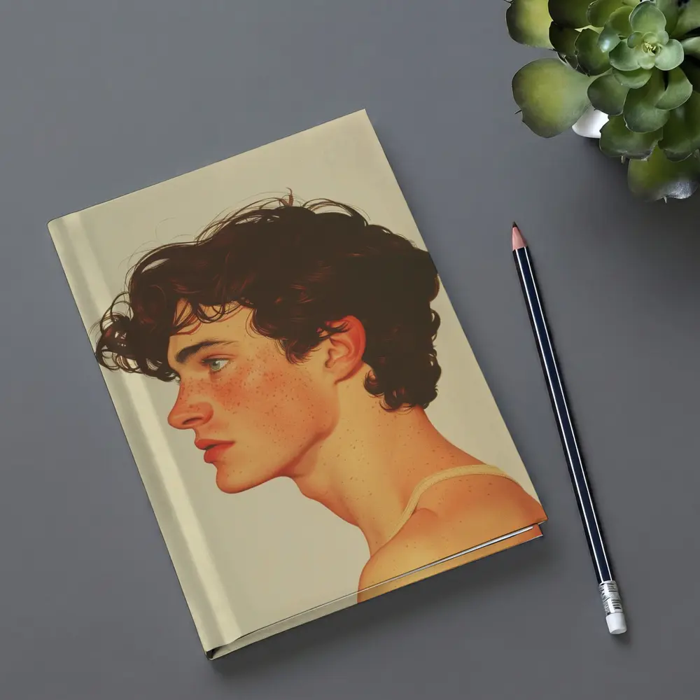 Young Man Portrait Illustration Warm Beige Background – Notebooks