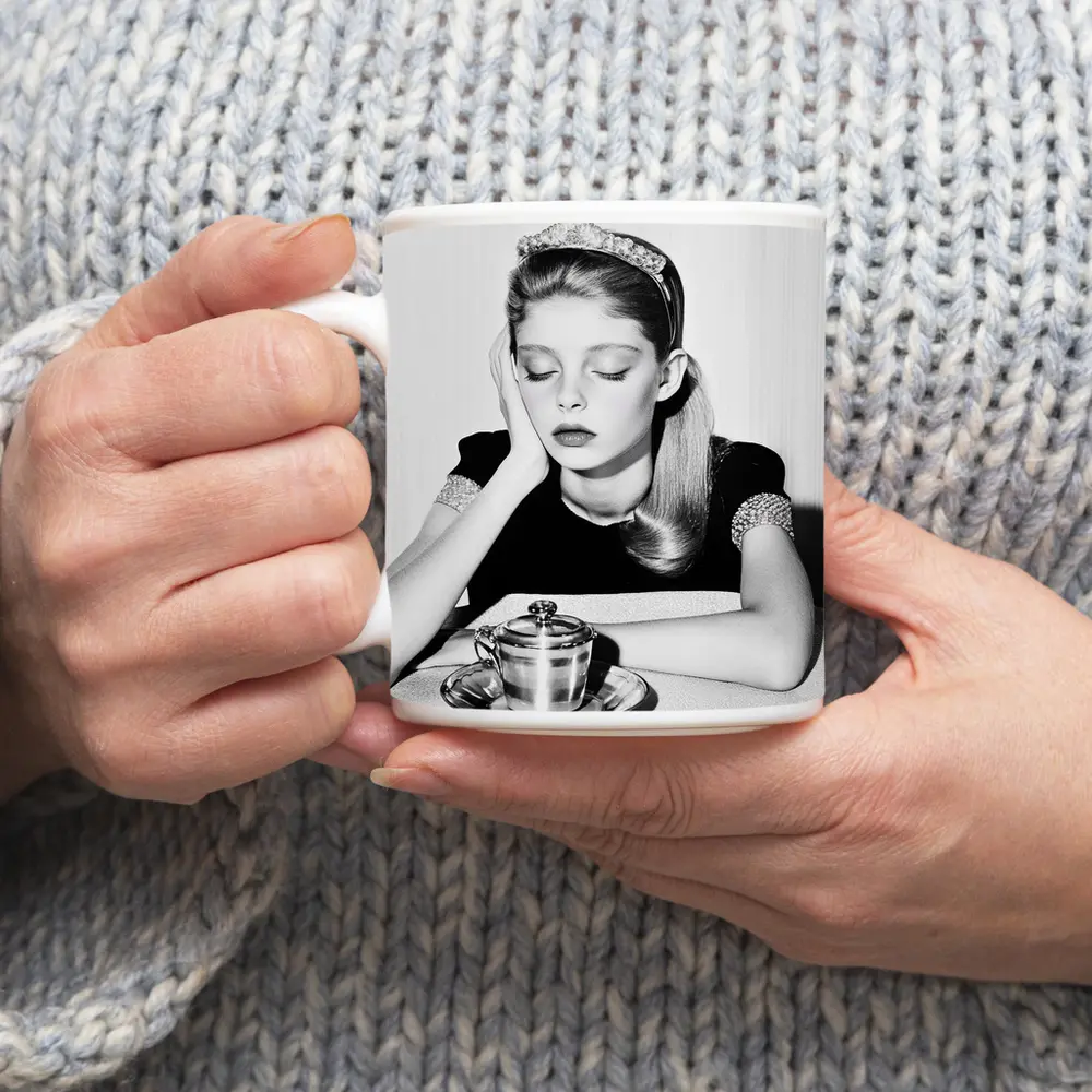 Dreamy Girl Black White Retro Photography Art – Mugs