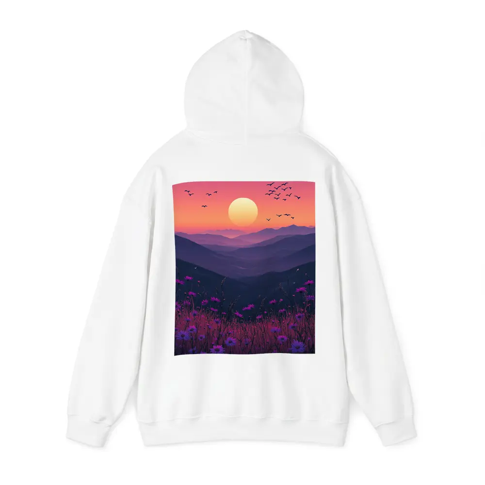 Purple Wildflowers Mountain Sunset Birds Sky – Hoodies