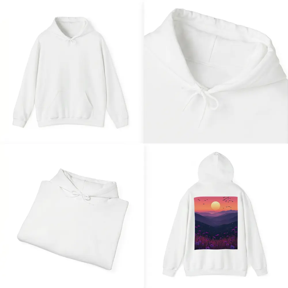 Purple Wildflowers Mountain Sunset Birds Sky – Hoodies