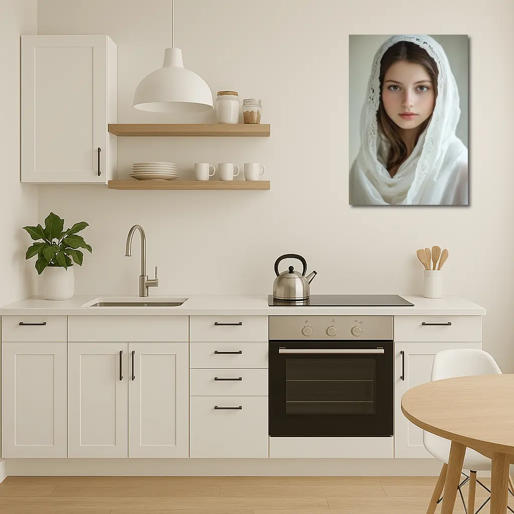 Young Woman White Lace Veil Portrait – Wall Art