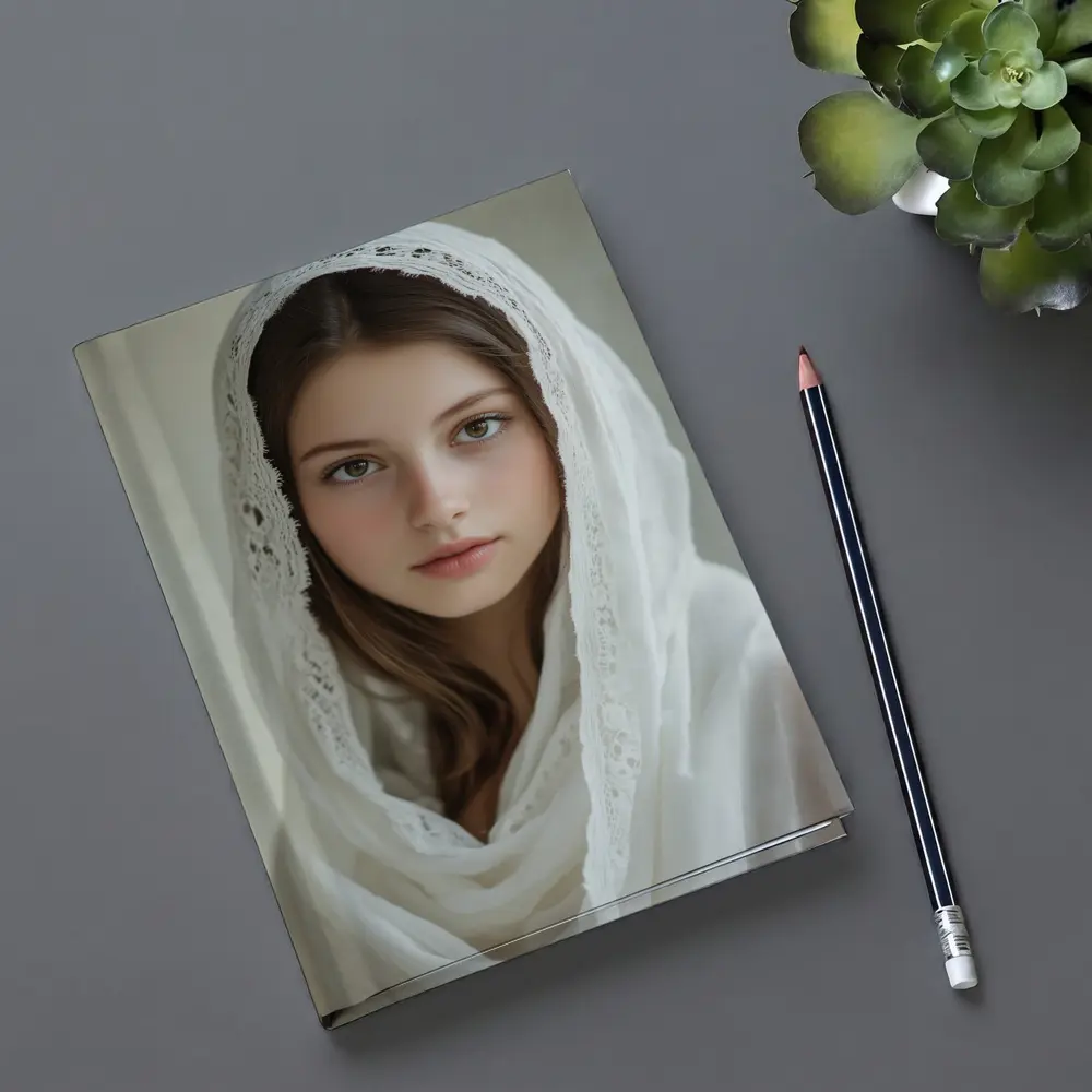 Young Woman White Lace Veil Portrait – Notebooks