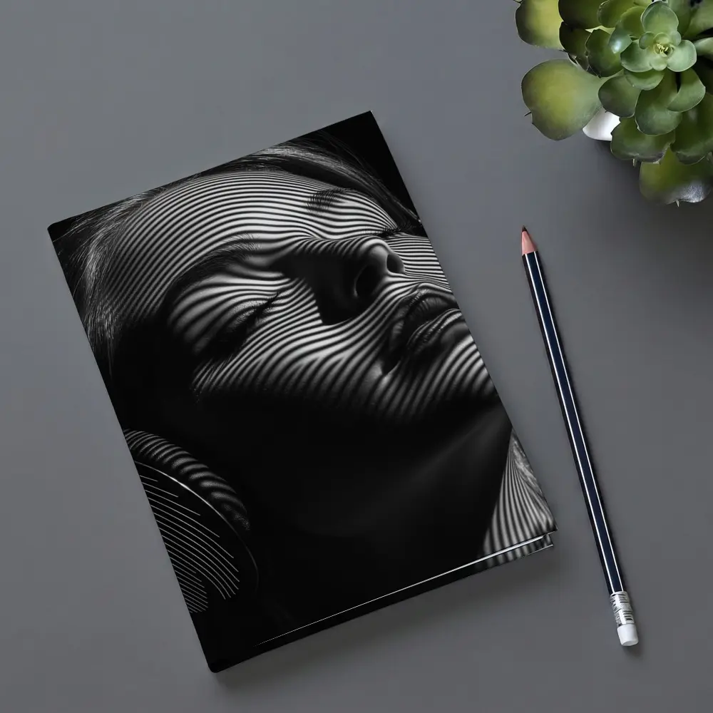 Woman Headphones Zebra Lines Black White – Notebooks