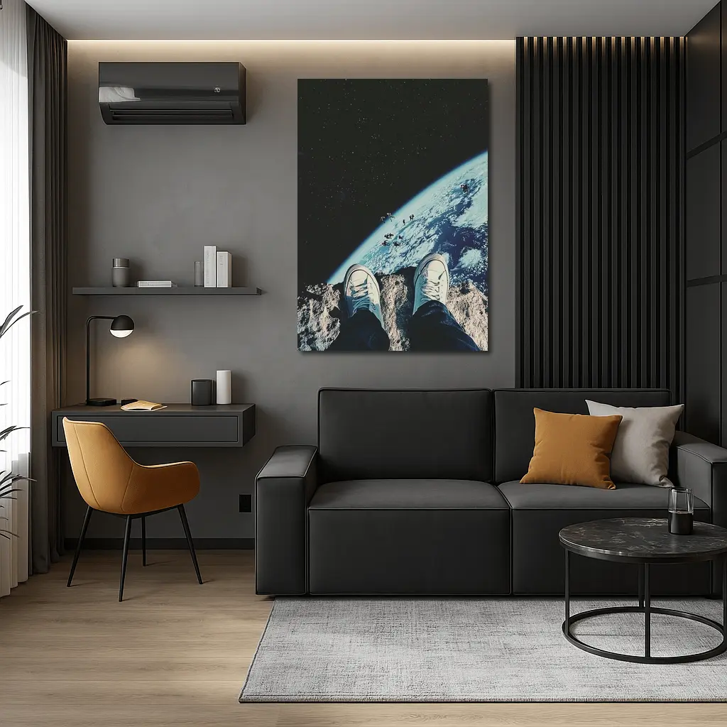 Sneakers Standing On Moon Above Earth – Wall Art