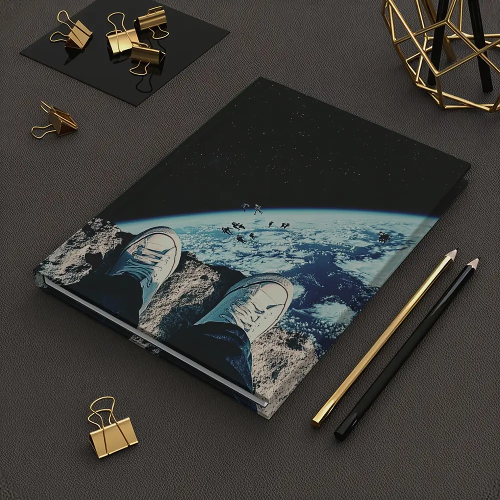 Sneakers Standing On Moon Above Earth – Notebooks