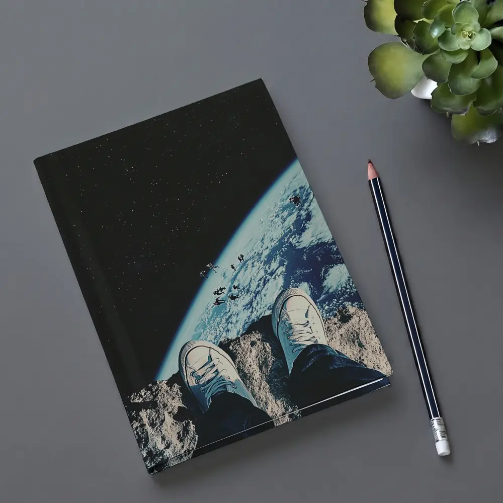 Sneakers Standing On Moon Above Earth – Notebooks