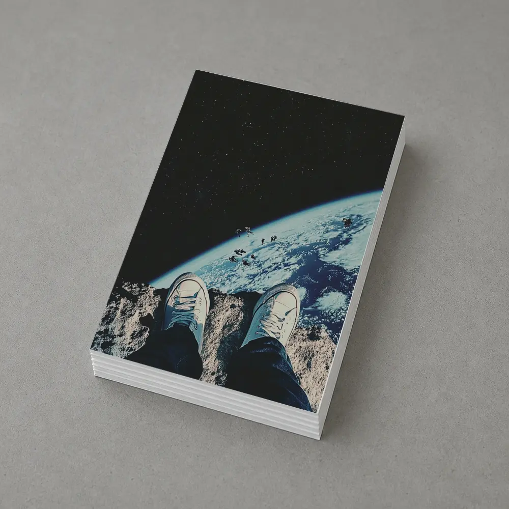 Sneakers Standing On Moon Above Earth – Postcards