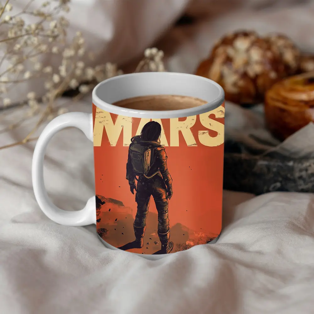 Astronaut Standing Alone On Mars Surface – Mugs