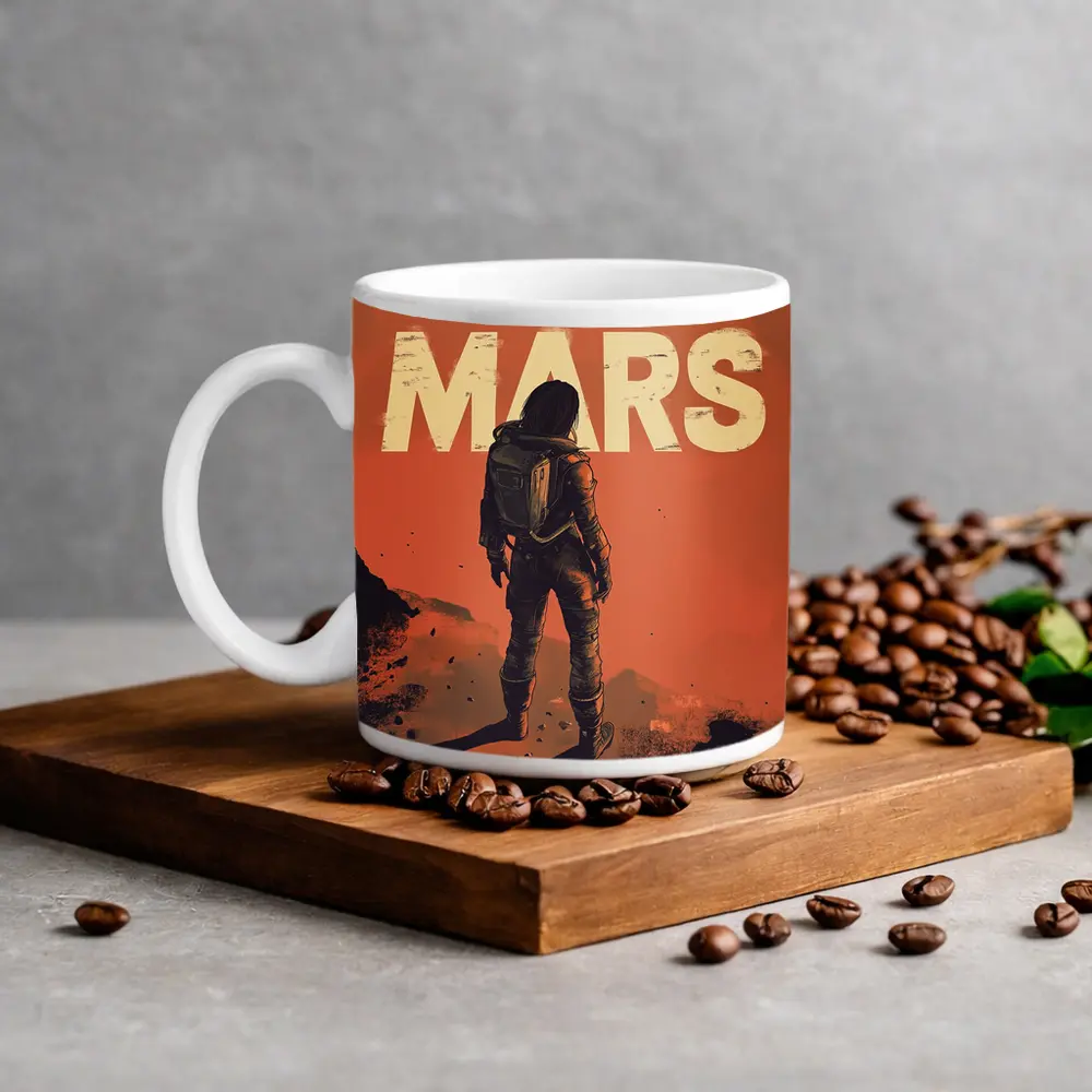 Astronaut Standing Alone On Mars Surface – Mugs