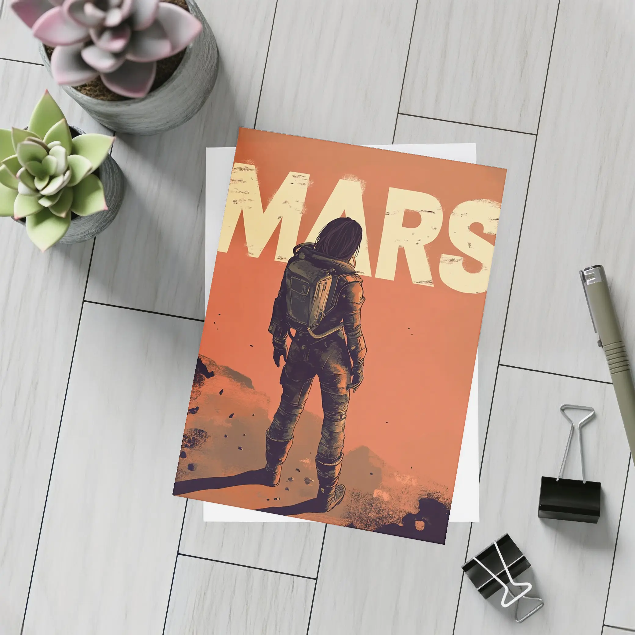 Astronaut Standing Alone On Mars Surface – Postcards