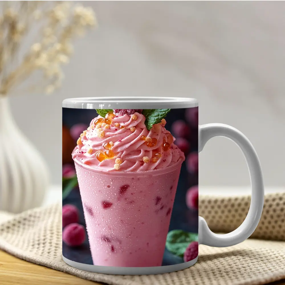 Raspberry Milkshake Pink Whipped Cream Dessert – Mugs