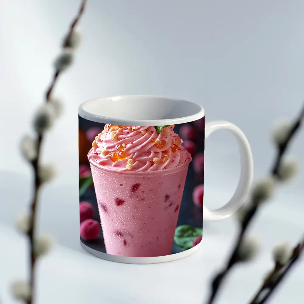 Raspberry Milkshake Pink Whipped Cream Dessert – Mugs