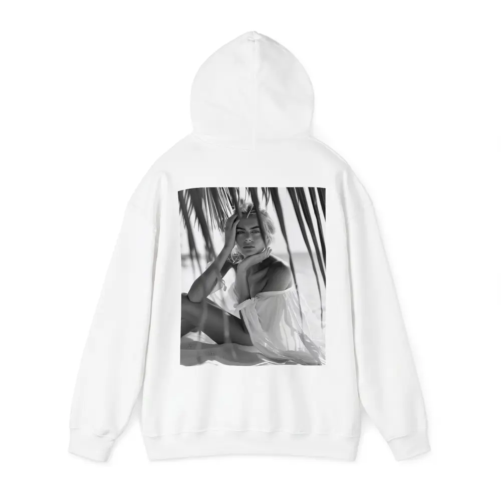 Blonde Woman Sitting Beach Palm Trees – Hoodies