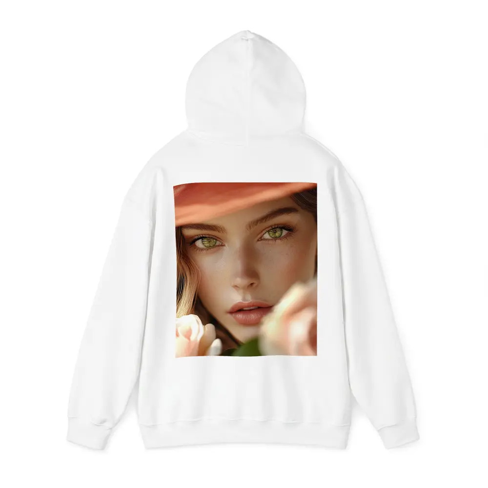 Green Eyes Woman Peach Hat Rose Portrait – Hoodies