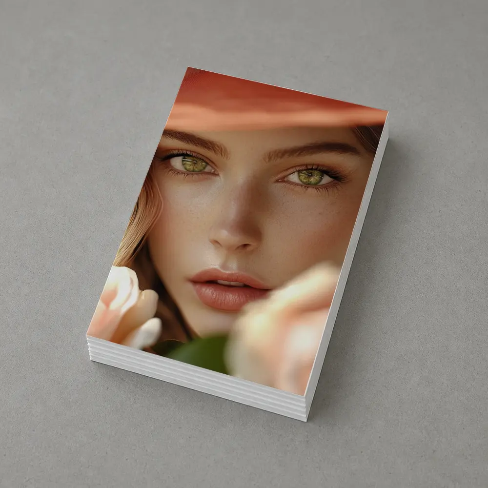 Green Eyes Woman Peach Hat Rose Portrait – Postcards