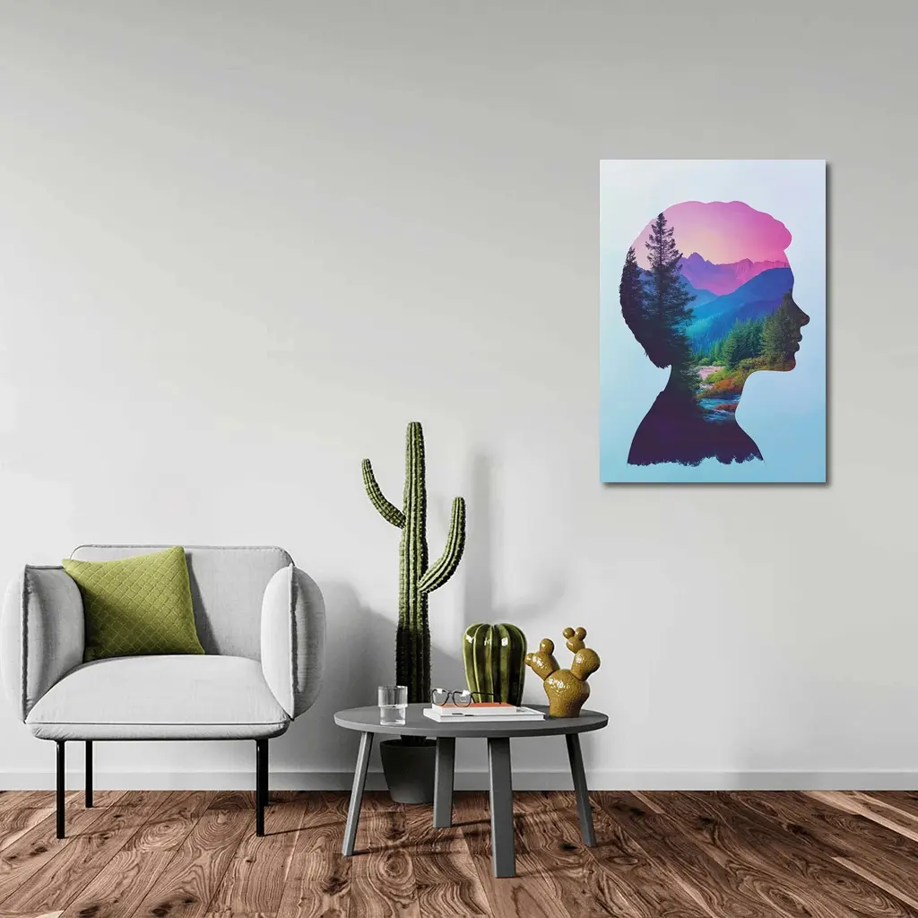Woman Silhouette Double Exposure Mountain Forest – Wall Art
