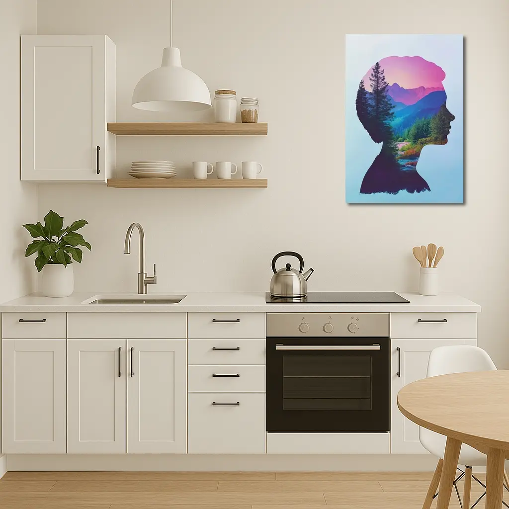 Woman Silhouette Double Exposure Mountain Forest – Wall Art