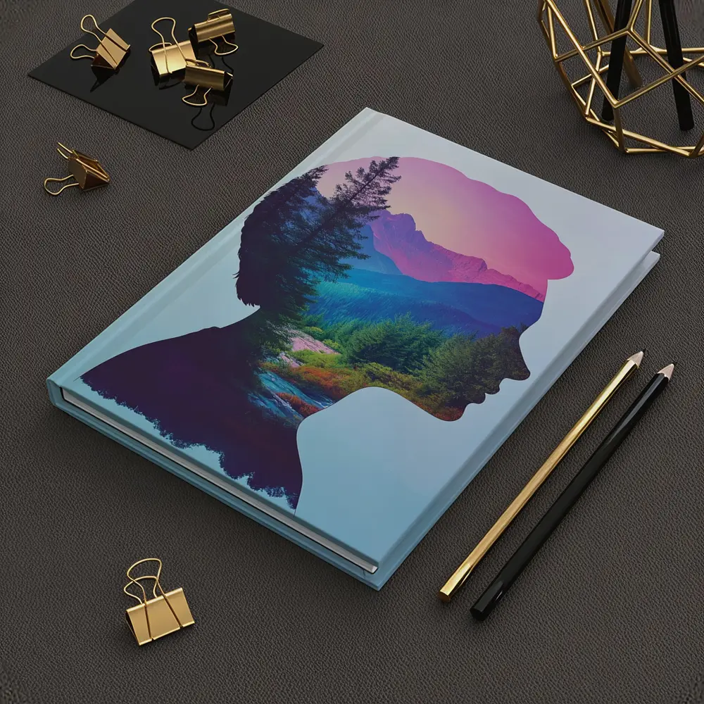 Woman Silhouette Double Exposure Mountain Forest – Notebooks