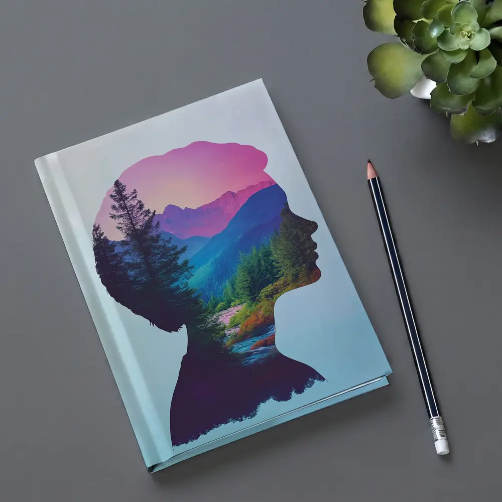 Woman Silhouette Double Exposure Mountain Forest – Notebooks