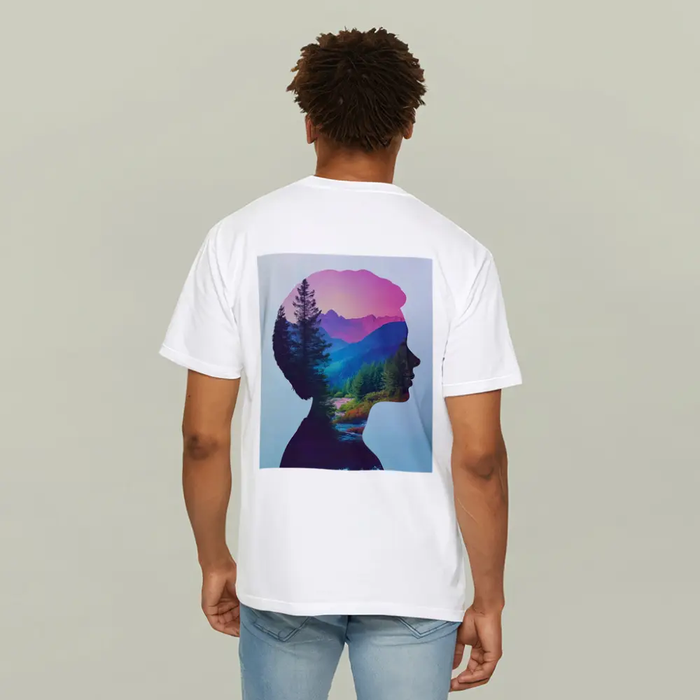 Woman Silhouette Double Exposure Mountain Forest – T-Shirts
