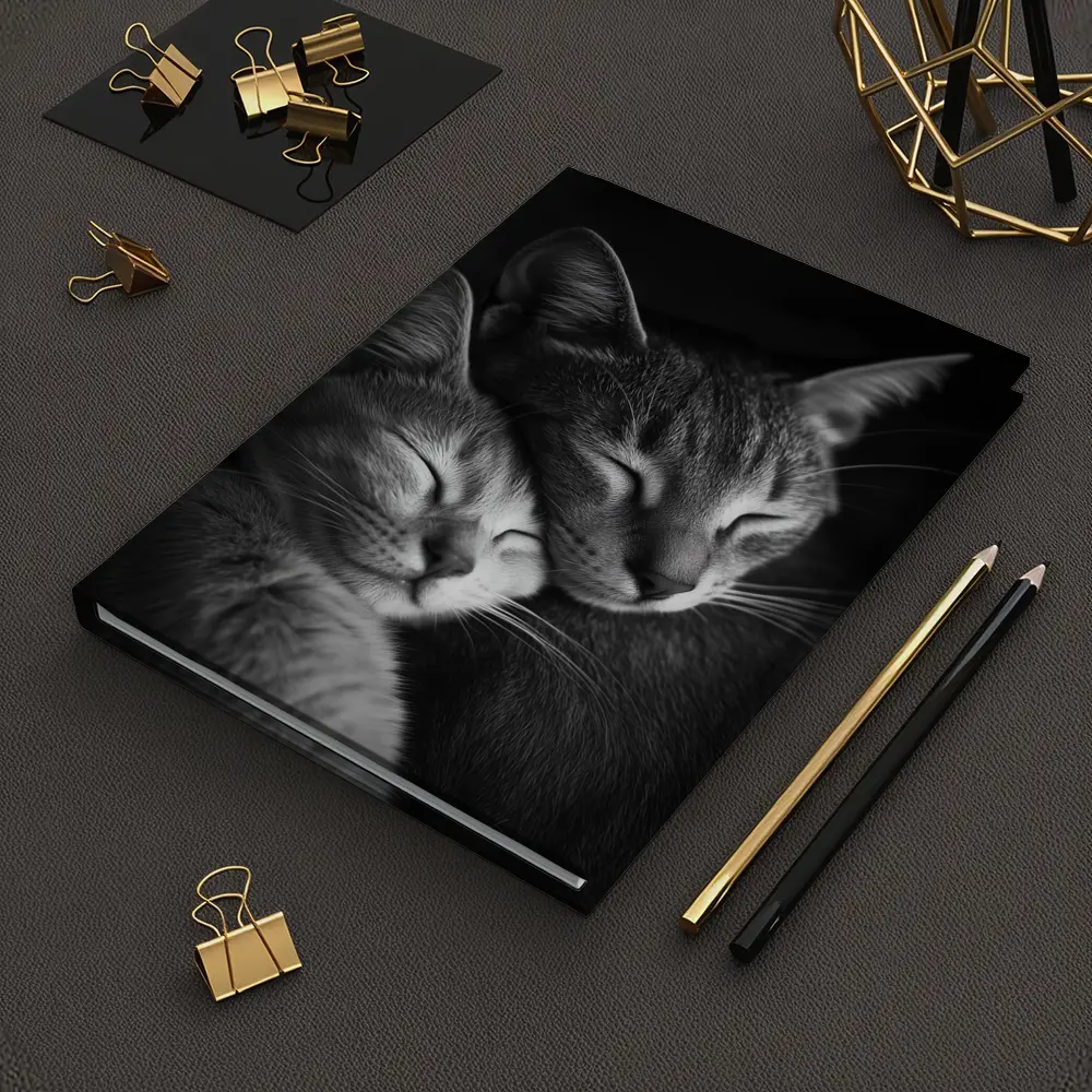 Two Cats Sleeping Together Black Background – Notebooks