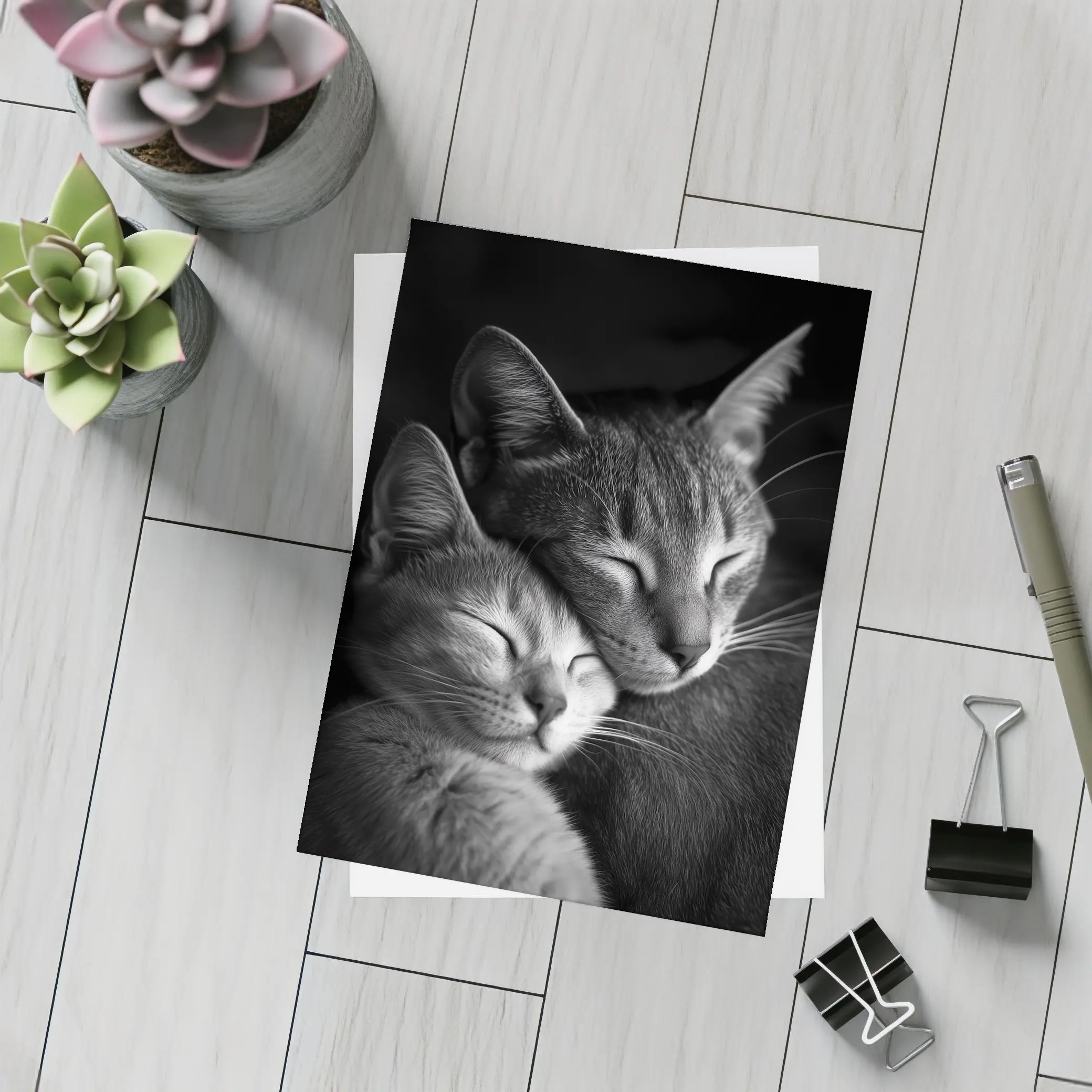 Two Cats Sleeping Together Black Background – Postcards
