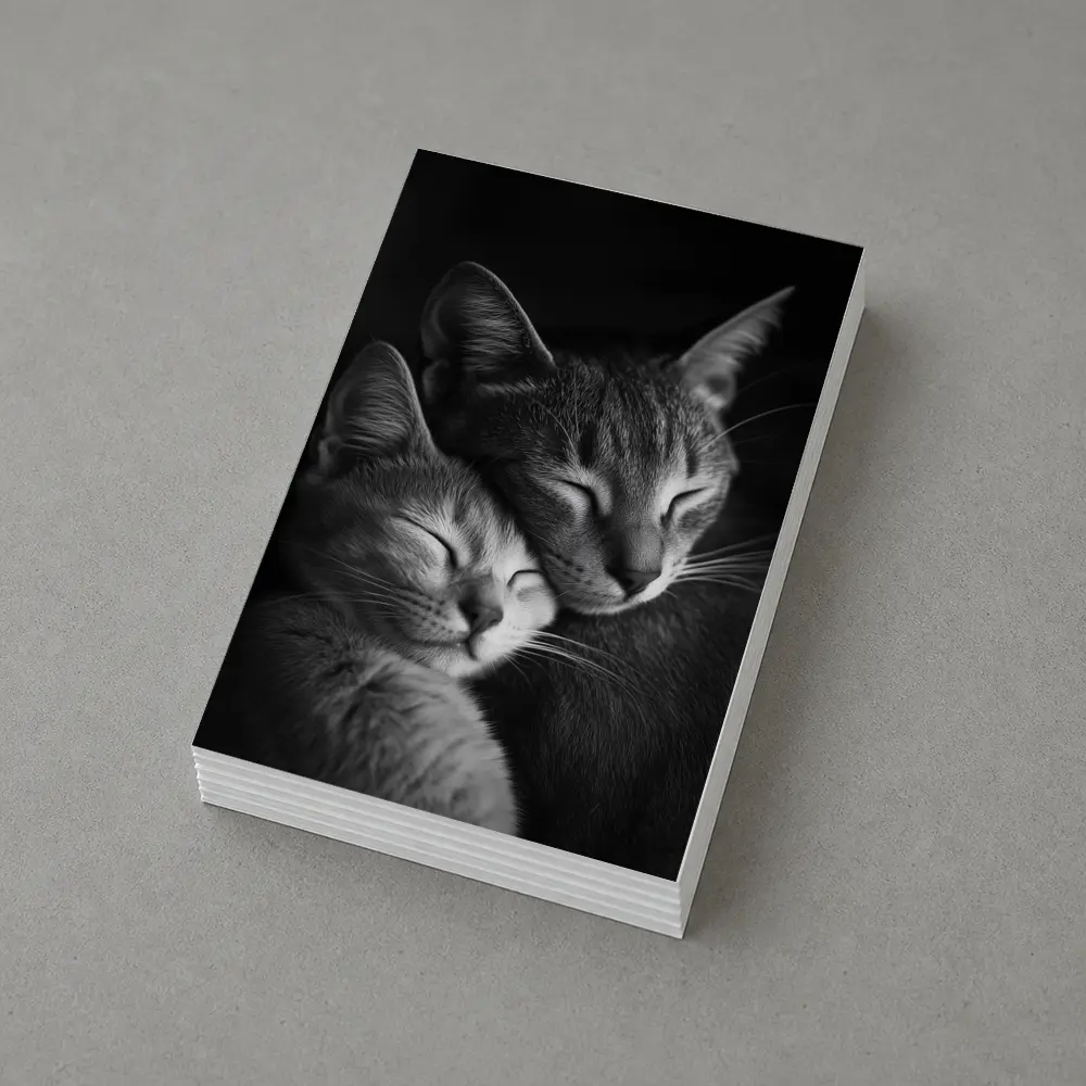 Two Cats Sleeping Together Black Background – Postcards