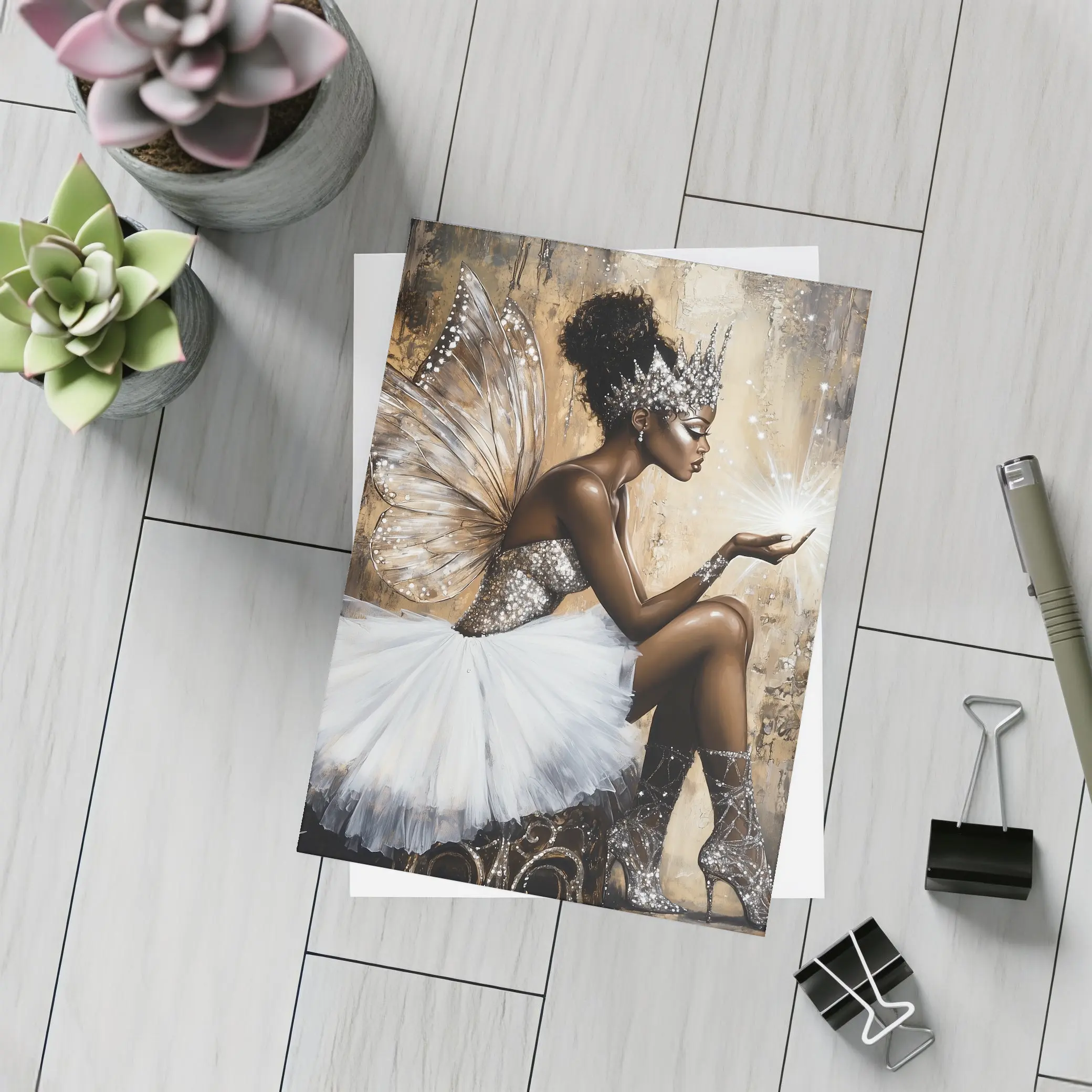 Black Fairy Queen Blowing Glitter Magic – Postcards