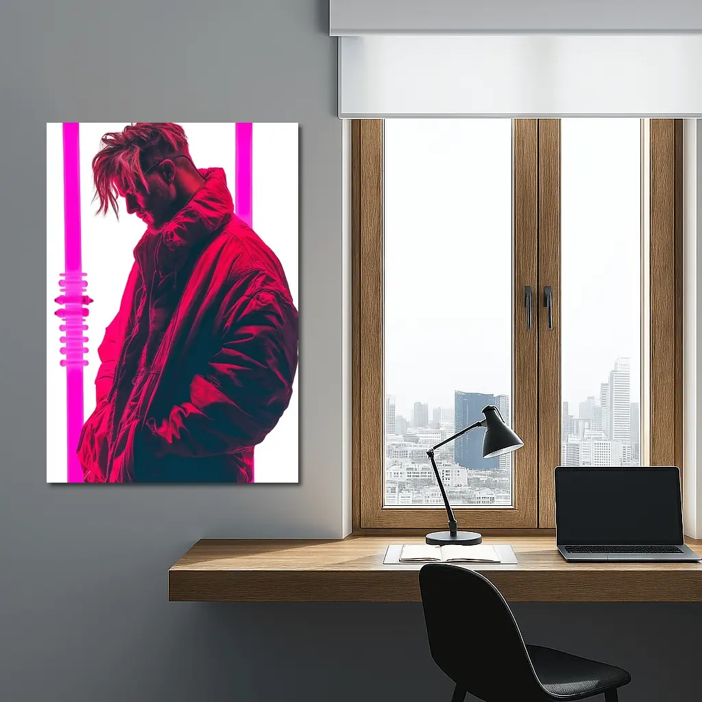 Man In Bomber Jacket Neon Pink Light – Wall Art
