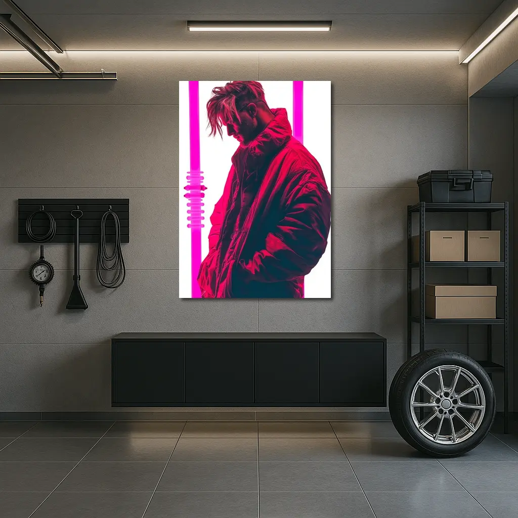 Man In Bomber Jacket Neon Pink Light – Wall Art