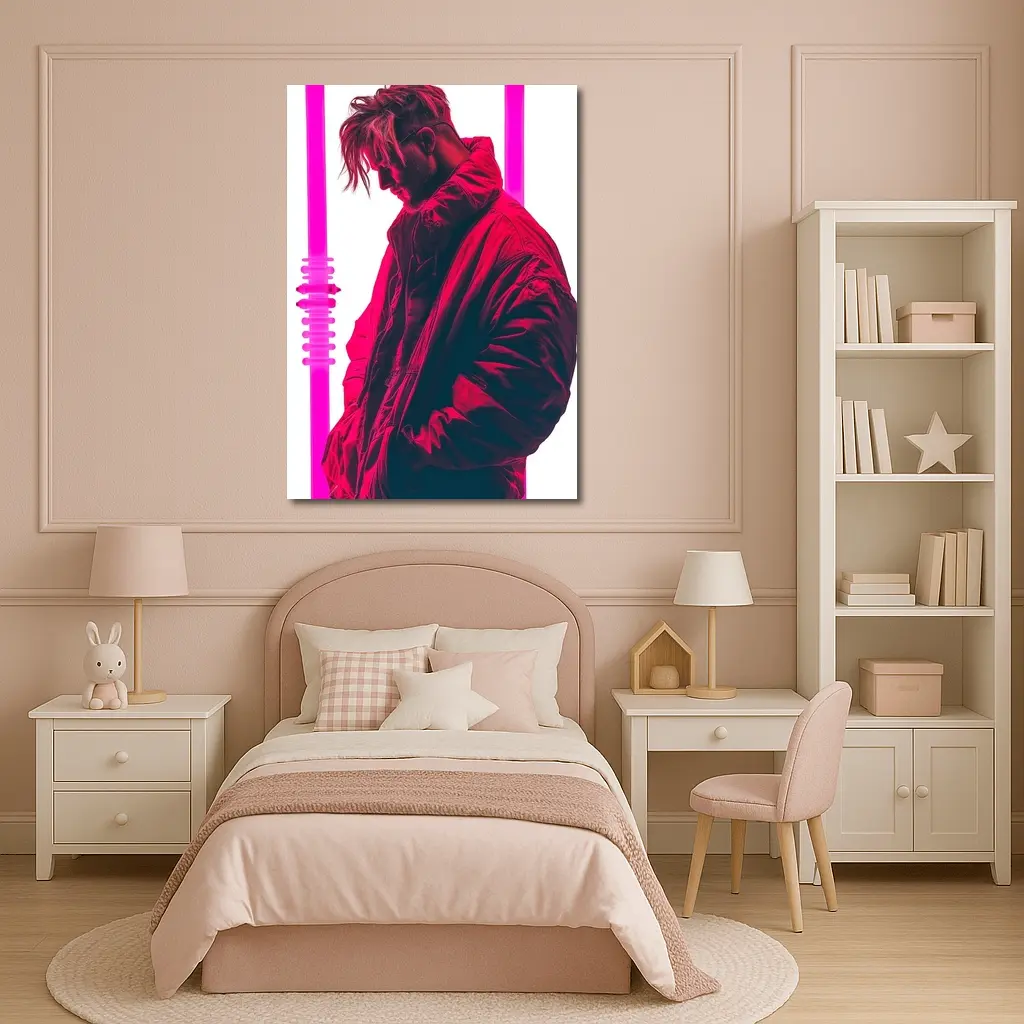 Man In Bomber Jacket Neon Pink Light – Wall Art