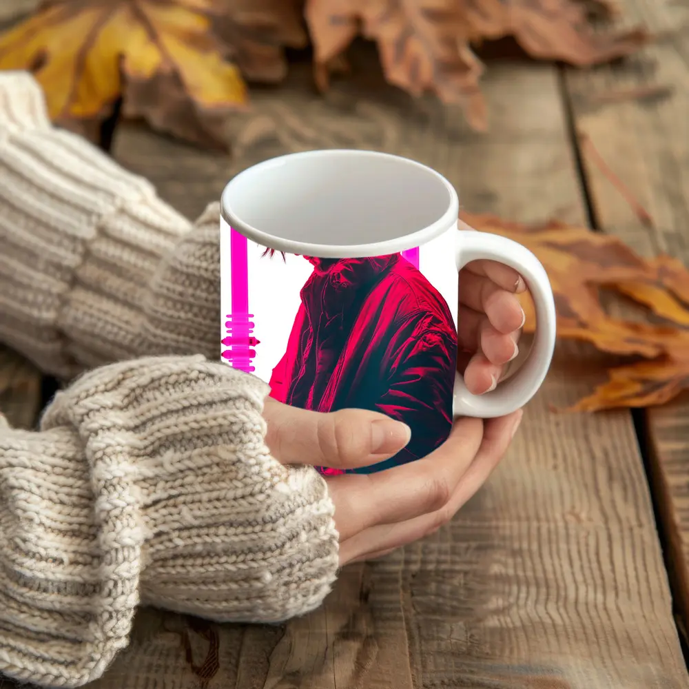 Man In Bomber Jacket Neon Pink Light – Mugs