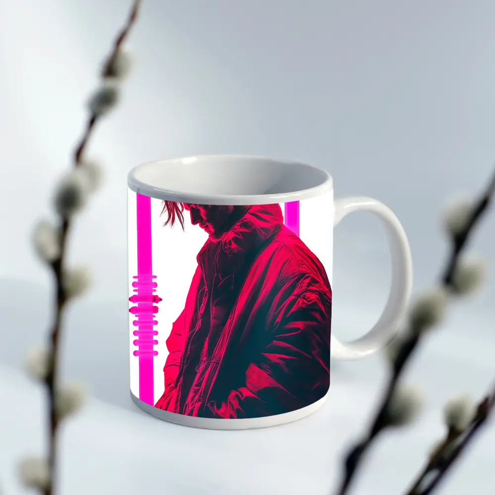 Man In Bomber Jacket Neon Pink Light – Mugs