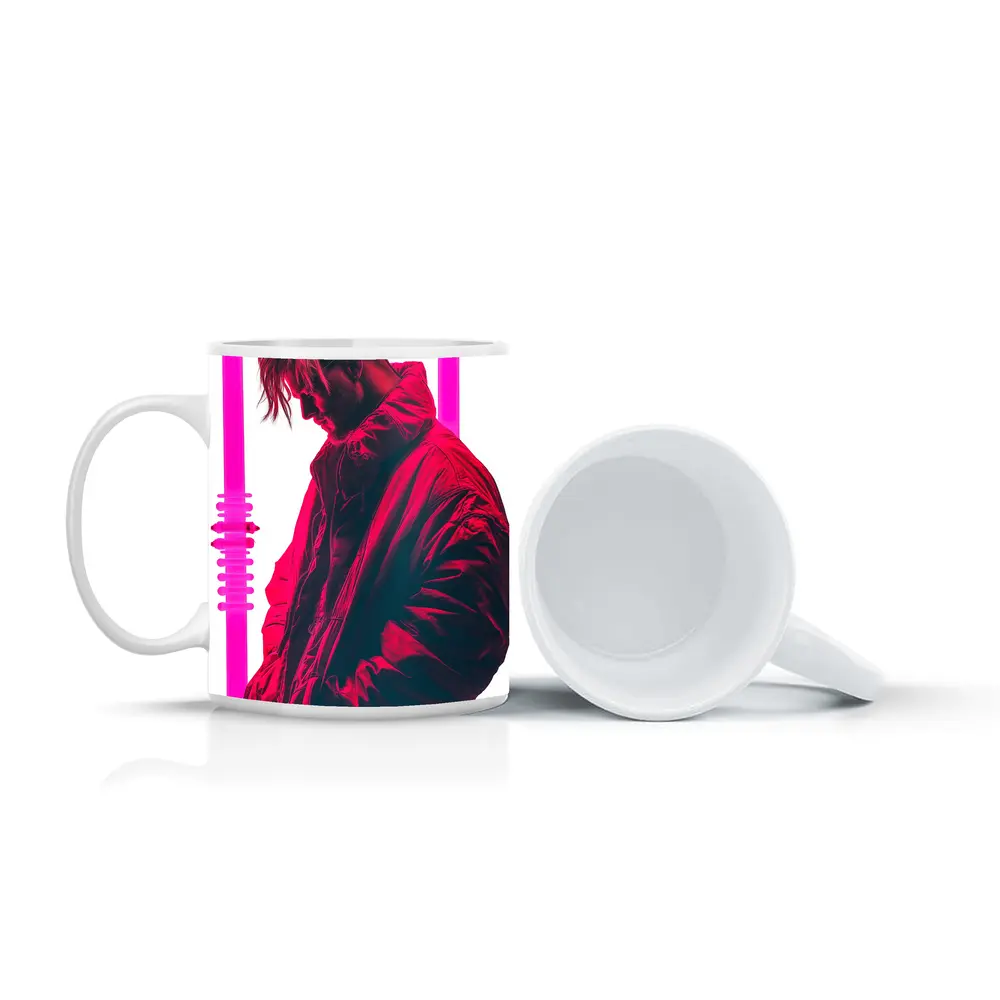 Man In Bomber Jacket Neon Pink Light – Mugs