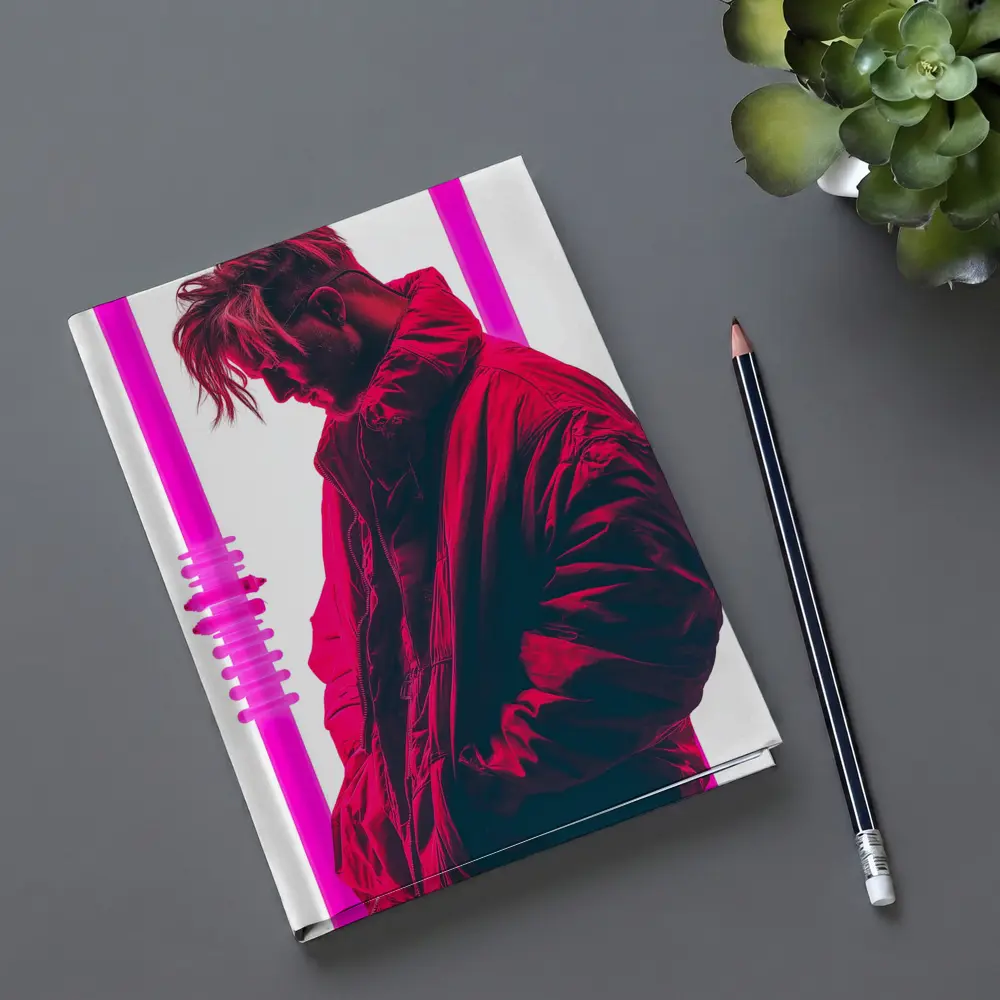 Man In Bomber Jacket Neon Pink Light – Notebooks